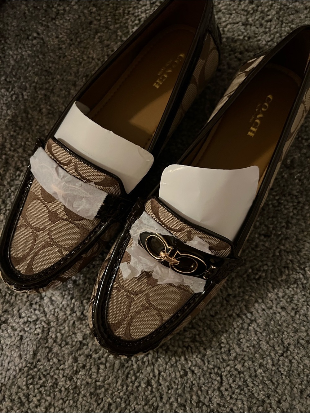 Coach Brown Signature Canvas Loafers with Brown Patent Trim - Picture 6 of 8
